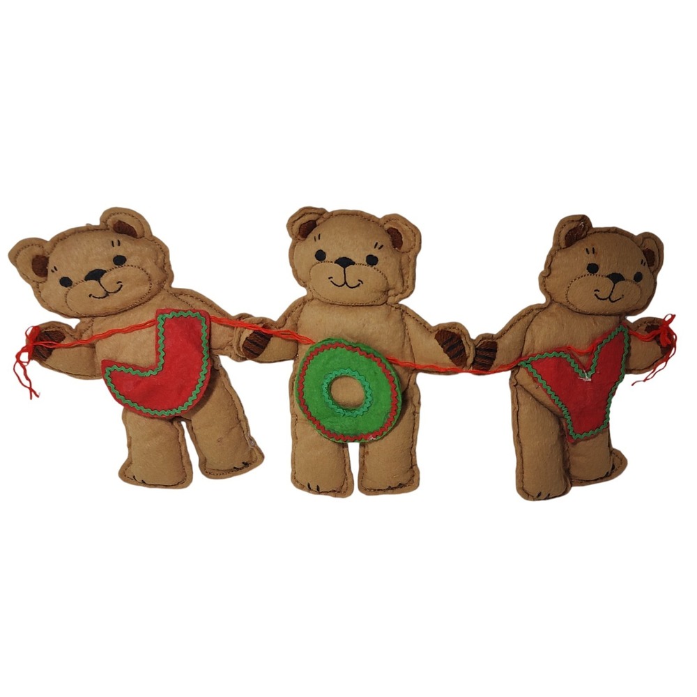 Vintage‎ Handmade Teddy Bear Joy Christmas Decoration Felt Hangs 1980s 18 Inches
